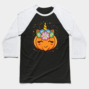 Unicorn Pumpkin Halloween Cute Thanksgiving Girls Party Gift Baseball T-Shirt